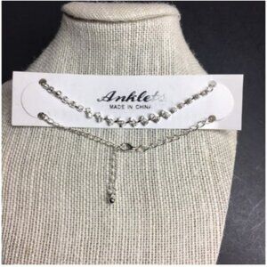 New Zigzag Anklet Ankle Bracelet 11 In Silver Chain Rhinestone Bling Glam Retro